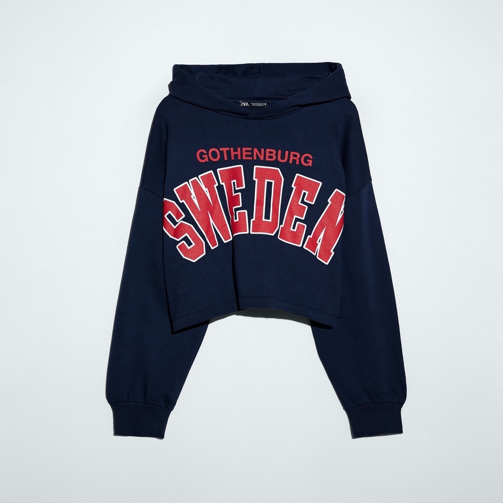Zara Cropped Varsity Hooded Sweatshirt